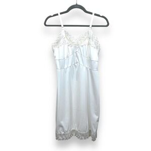 Vintage Nightgown Womens 34 White Aristocraft By Superior Midi Floral Lace Slip